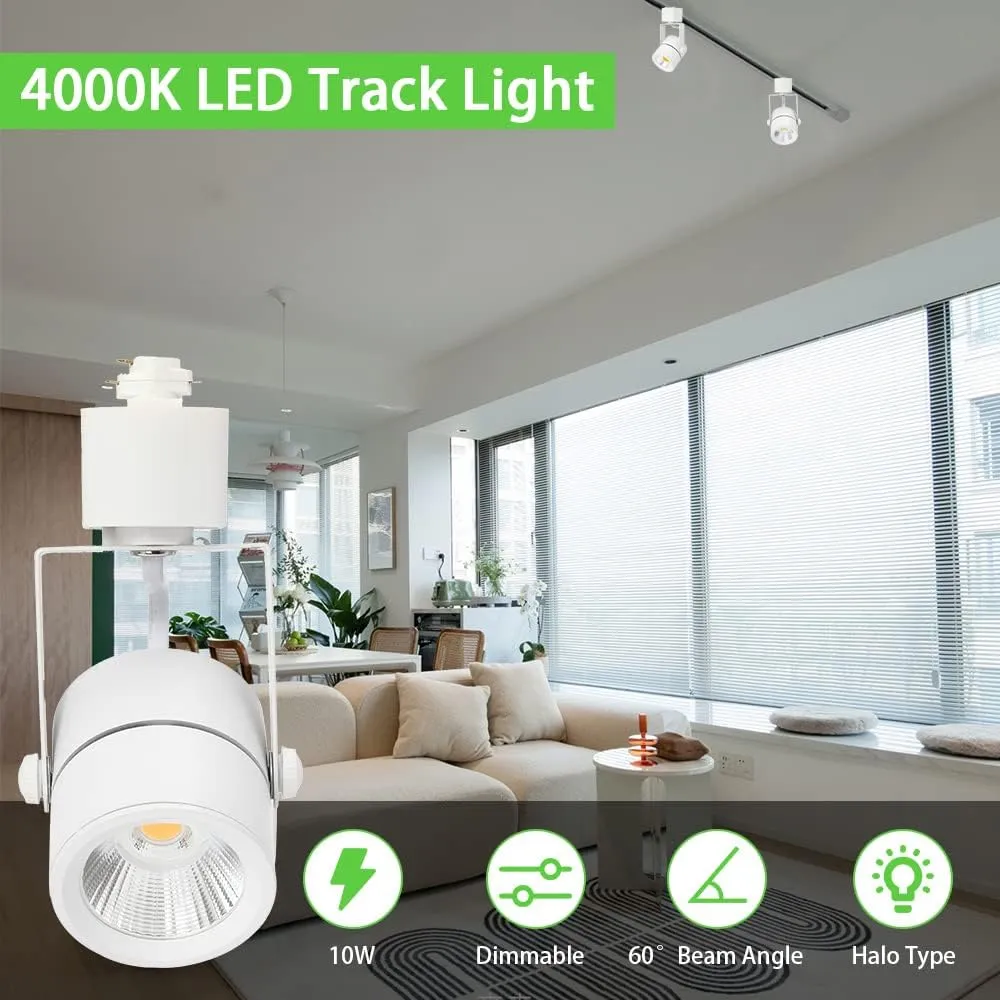 10W H Track Lighting Heads,Dimmable LED Track Light Heads for Accent Retail Artwork,4000K Netural White, Linear Track Light H Type - 110V 60°Angle Halo Type 12Pack (White)