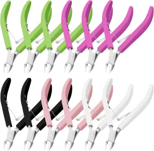 12 Pack Cuticle Nippers Upgraded Trimmer Kit with Non Slip Silicone Handle Stainless Steel Cuticle Cutter Clipper Manicure Tool for Nail Care Fingernails and Toenails