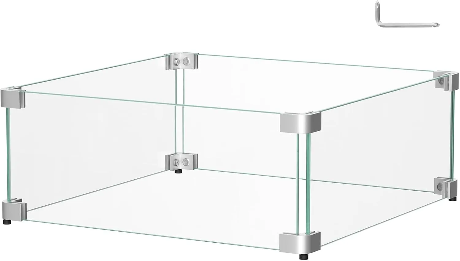 16" x 16" x 6" Glass Wind Guard for Propane Gas Fire Pit Table, Square Thick Tempered Glass Shield, Firepit Glass Barrier with Aluminum Corner Bracket & Rubber Feet