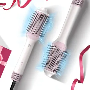 2-in-1 Blow Dryer Brush, Ionic & Ceramic Thermal Brush with Adjustable Heat & Cool Shot, 110000 RPM Motor High-Speed Motor for Frizz-Free, Smooth & Voluminous Hair,White no Comb