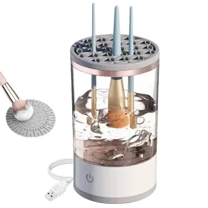 2 in 1 Electric Makeup Brush Cleaner Machine, Automatic Beauty Swirl Cosmetic Brush Cleaner and Dryer Tool (White)