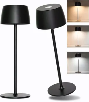 2-Pack Cordless Rechargeable LED Table Lamp - Waterproof Battery-Powered Portable Indoor/Outdoor Lighting for Patio, Restaurant, Bar, Party, Dining, Porch, Bistro, Cocktail (Black)