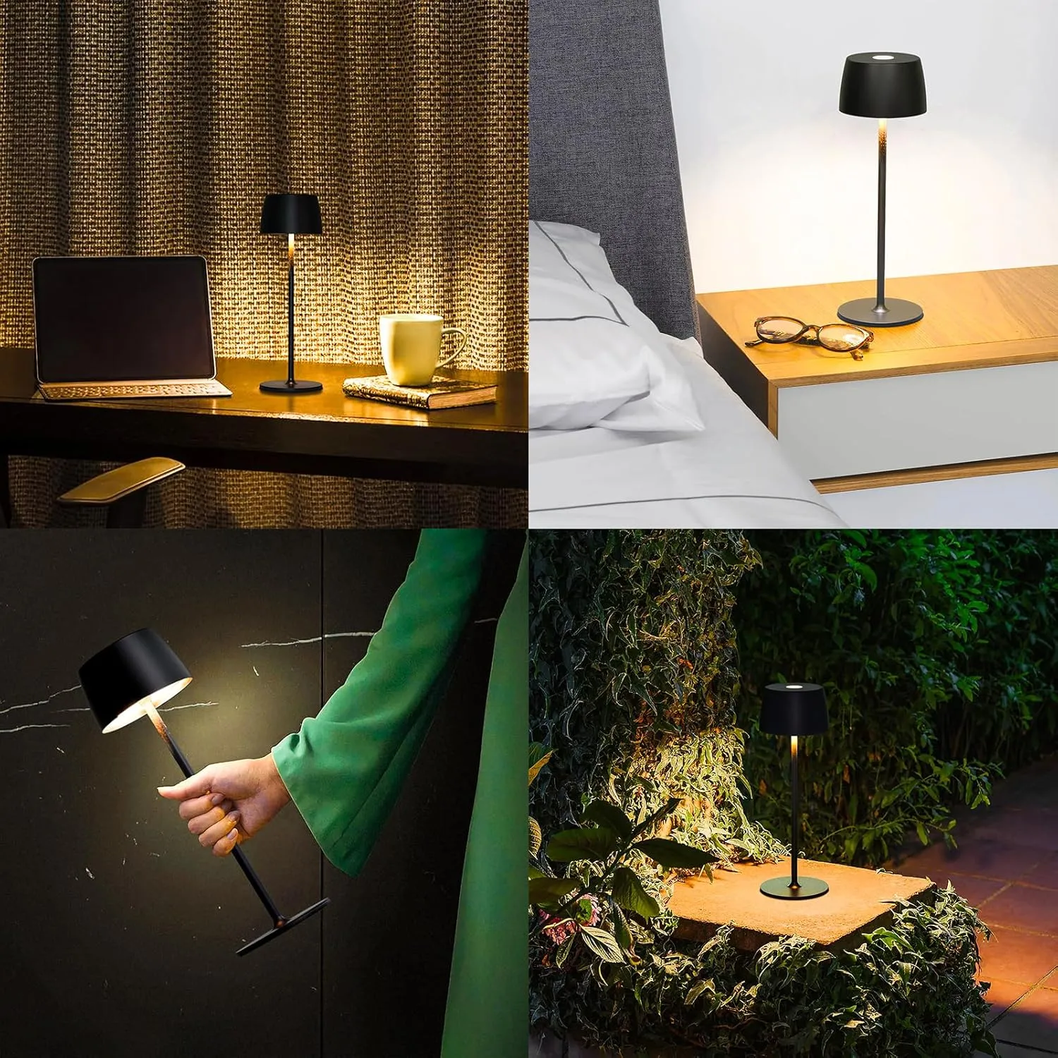 2-Pack Cordless Rechargeable LED Table Lamp - Waterproof Battery-Powered Portable Indoor/Outdoor Lighting for Patio, Restaurant, Bar, Party, Dining, Porch, Bistro, Cocktail (Black)