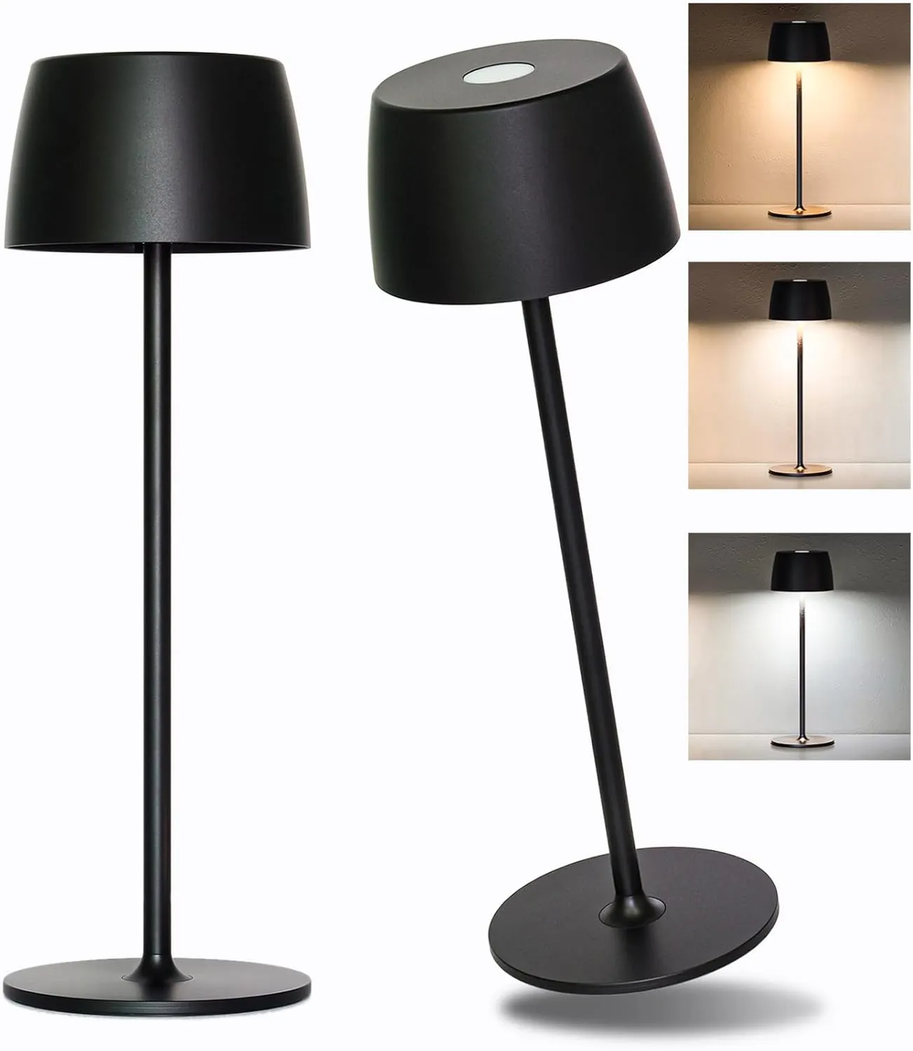 2-Pack Cordless Rechargeable LED Table Lamp - Waterproof Battery-Powered Portable Indoor/Outdoor Lighting for Patio, Restaurant, Bar, Party, Dining, Porch, Bistro, Cocktail (Black)