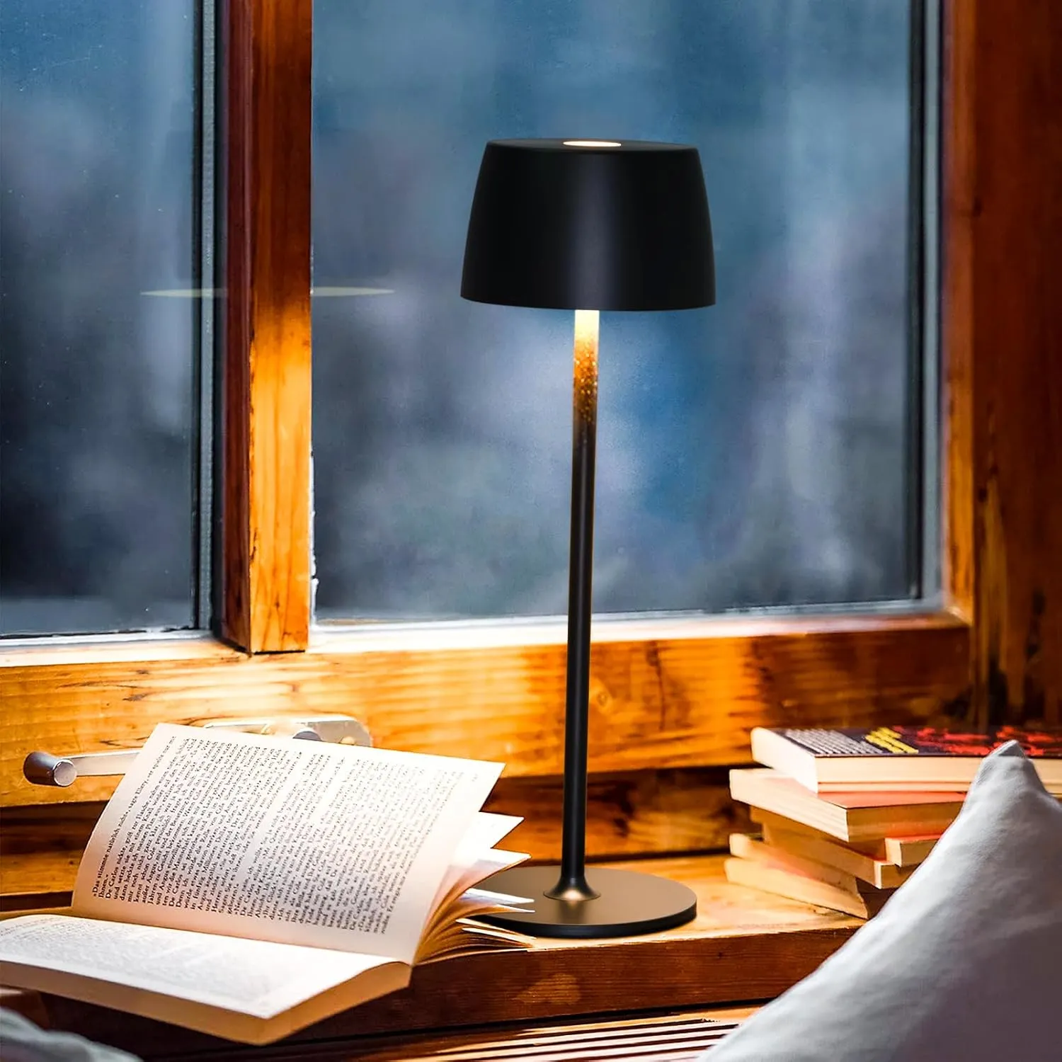 2-Pack Cordless Rechargeable LED Table Lamp - Waterproof Battery-Powered Portable Indoor/Outdoor Lighting for Patio, Restaurant, Bar, Party, Dining, Porch, Bistro, Cocktail (Black)