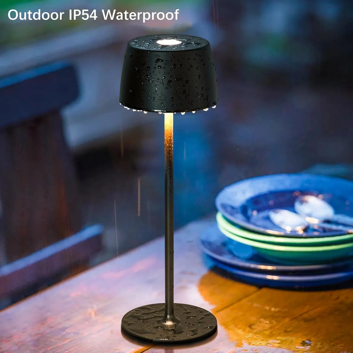 2-Pack Cordless Rechargeable LED Table Lamp - Waterproof Battery-Powered Portable Indoor/Outdoor Lighting for Patio, Restaurant, Bar, Party, Dining, Porch, Bistro, Cocktail (Black)