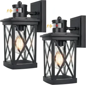 2-Pack Motion Sensor Outdoor Wall Lights, Dusk to Dawn Exterior Light Fixtures Wall Mount, Black Outdoor Sensor Lights For Outside House Garage Porch Patio, LED Wall Lantern Sconce Lights Waterproof