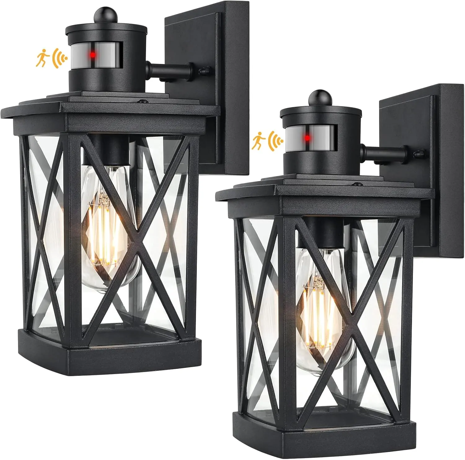 2-Pack Motion Sensor Outdoor Wall Lights, Dusk to Dawn Exterior Light Fixtures Wall Mount, Black Outdoor Sensor Lights For Outside House Garage Porch Patio, LED Wall Lantern Sconce Lights Waterproof