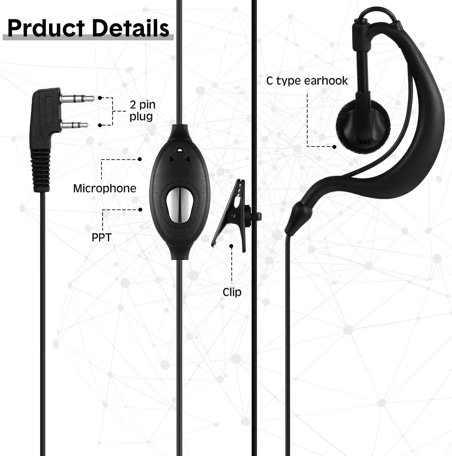 20 Pairs Walkie Talkie Earpiece with Mic 2 Pin Two Way Radio Ear Piece Microphone Earbud Bulk Single Wire Earhook Headset Compatible with Baofeng UV-5R BF-888S Arcshell Retevis H-777 RT21 RT22