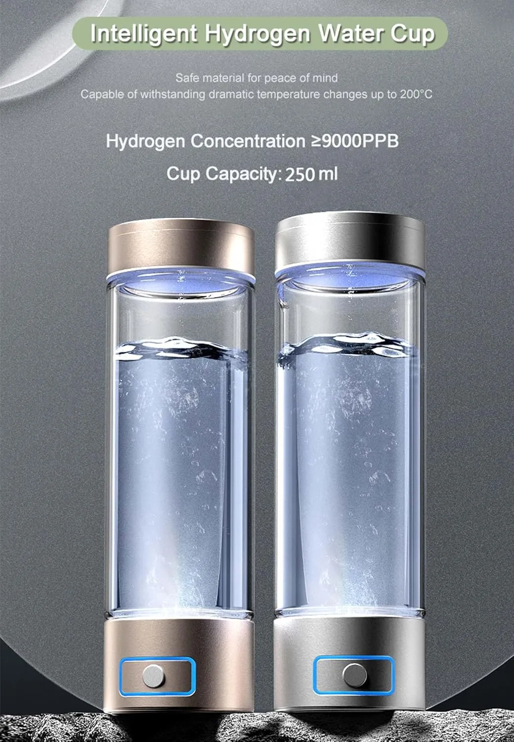 2024 Hydrogen Rich Water Glass Health Cup, 2000-6000ppb High Concentration Alkaline Water Bottle, PEM and SPE Technology, with Inhaler Adapter, for Home Travel