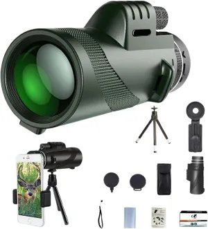 2025 Stscope 360 Monocular Set, Telescope High Power, High-Power Long-Range Optics with Night Vision & Phone Adapter, Tripod-Compatible Gear for Birdwatching Stargazing Camping (12*50,Upgraded Green)