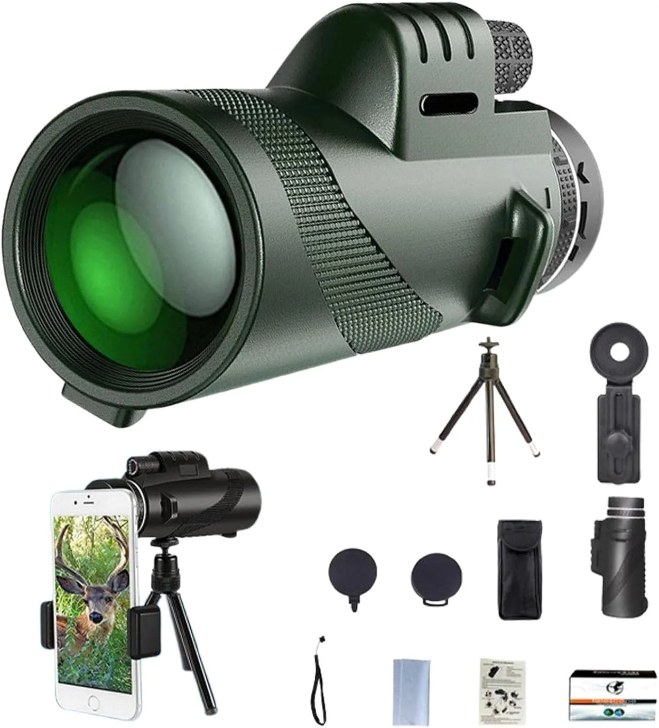 2025 Stscope 360 Monocular Set, Telescope High Power, High-Power Long-Range Optics with Night Vision & Phone Adapter, Tripod-Compatible Gear for Birdwatching Stargazing Camping (12*50,Upgraded Green)