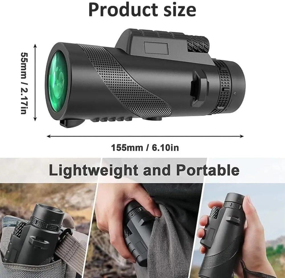 2025 Stscope 360 Monocular Set, Telescope High Power, High-Power Long-Range Optics with Night Vision & Phone Adapter, Tripod-Compatible Gear for Birdwatching Stargazing Camping (12*50,Upgraded Green)