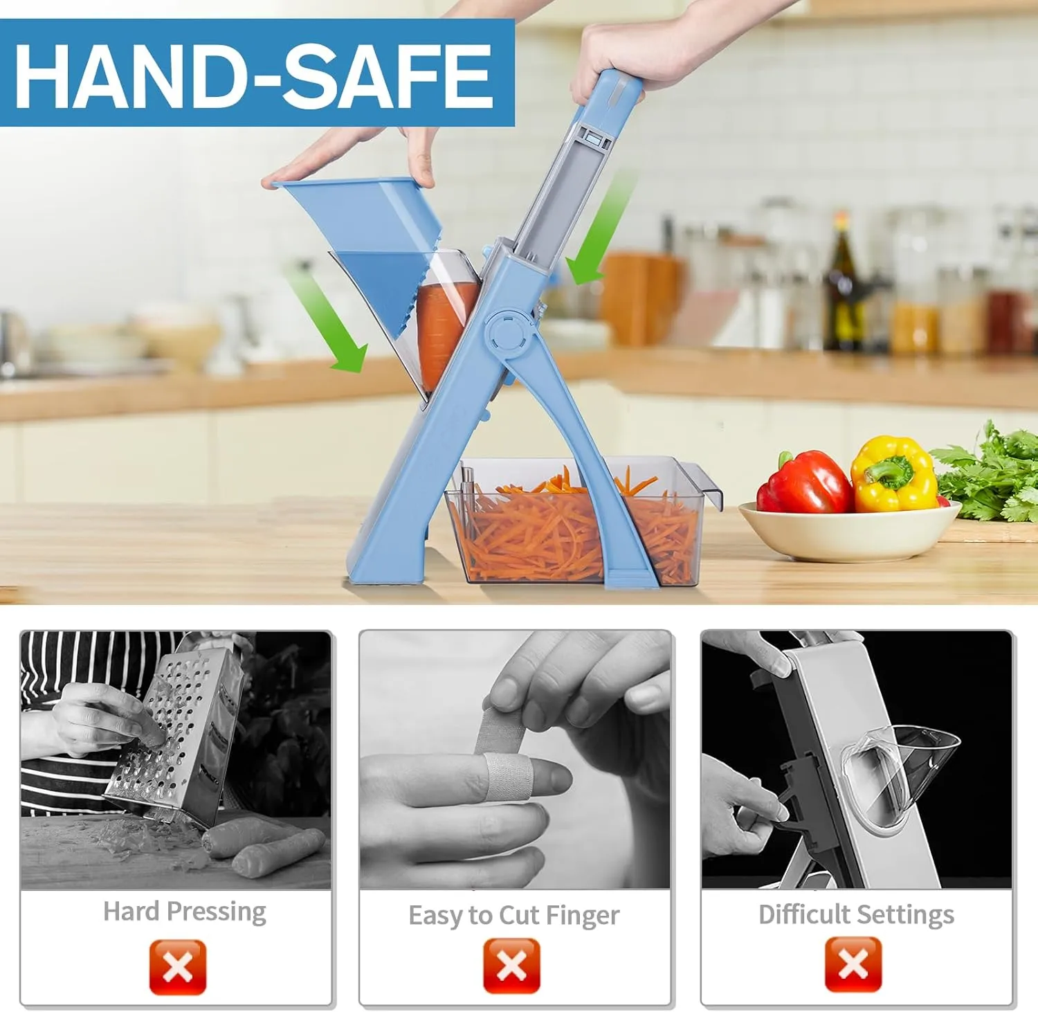 2025 Upgraded Version All-in-1 Mandoline Slicer for Kitchen & Adjustable Mandoline Slicer. Detachable Blade, Cut Slice, Strips, Dice, Shred and Chop, Versatile Kitchen Veggie Chopper