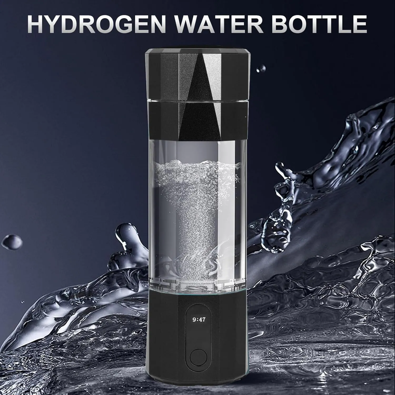 208ML Hydrogen Water Bottle Generator, 6000 to 8000 PPB Rechargeable Quick Electrolysis Hydrogen Water Ionizer Machine for Office Travel (Black)