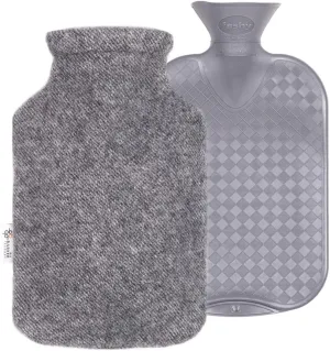 2.0L Fashy Hot Water Bottle with Barker Textiles 100% Wool Cover (Black) Hot Water Bag with Cover