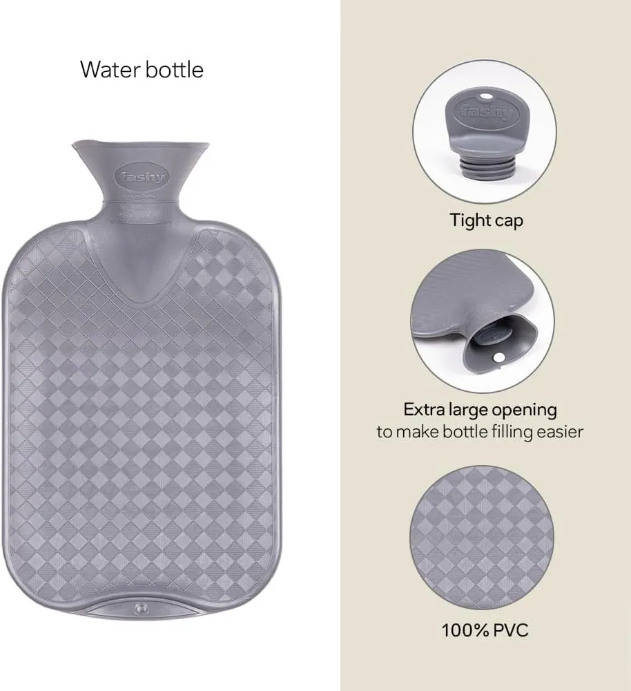 2.0L Fashy Hot Water Bottle with Barker Textiles 100% Wool Cover (Black) Hot Water Bag with Cover