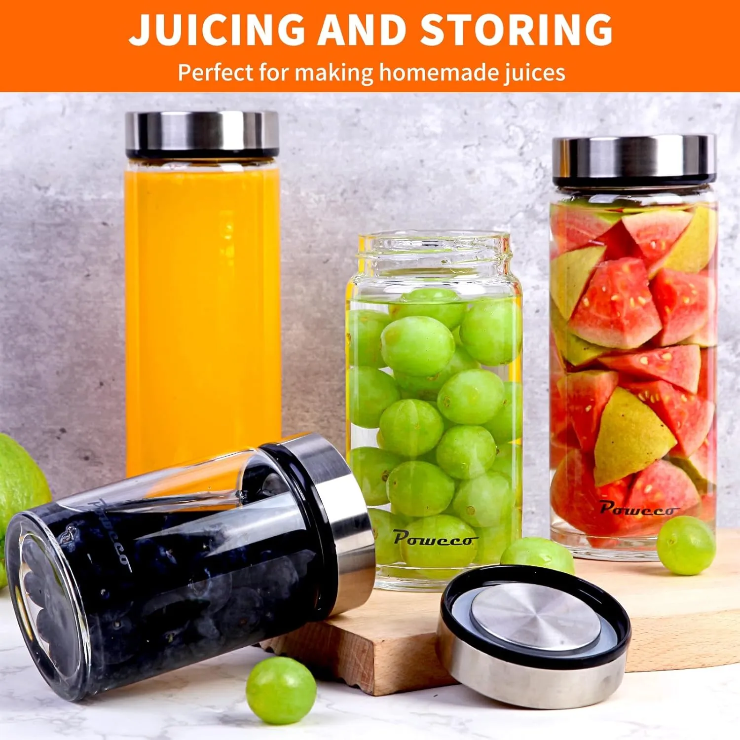20oz Glass Juice & Water Bottles 4-Pack with Lids- Wide Mouth Reusable Borosilicate Glass- for Juicing, Smoothies, Protein Shakes, Blender & Shaker Bottle- Refillable & Dishwasher Safe(20 oz/600ml)