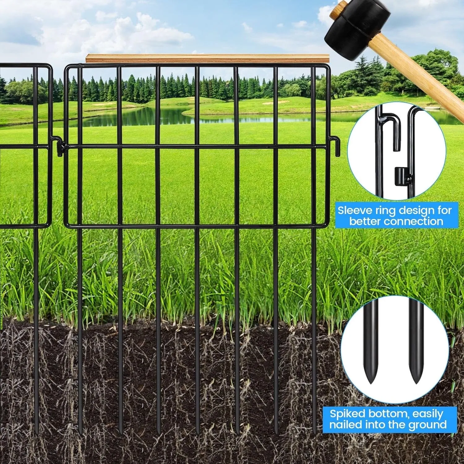 22 Pack Animal Barrier Fences, 1.5" Gap No Digging Garden Fence Panels, Metals Black Deterrent Fence for Dogs Rabbits, Decorative Fence for Outdoor Landscape Patio Total 22 ft(L)×16 in(H)