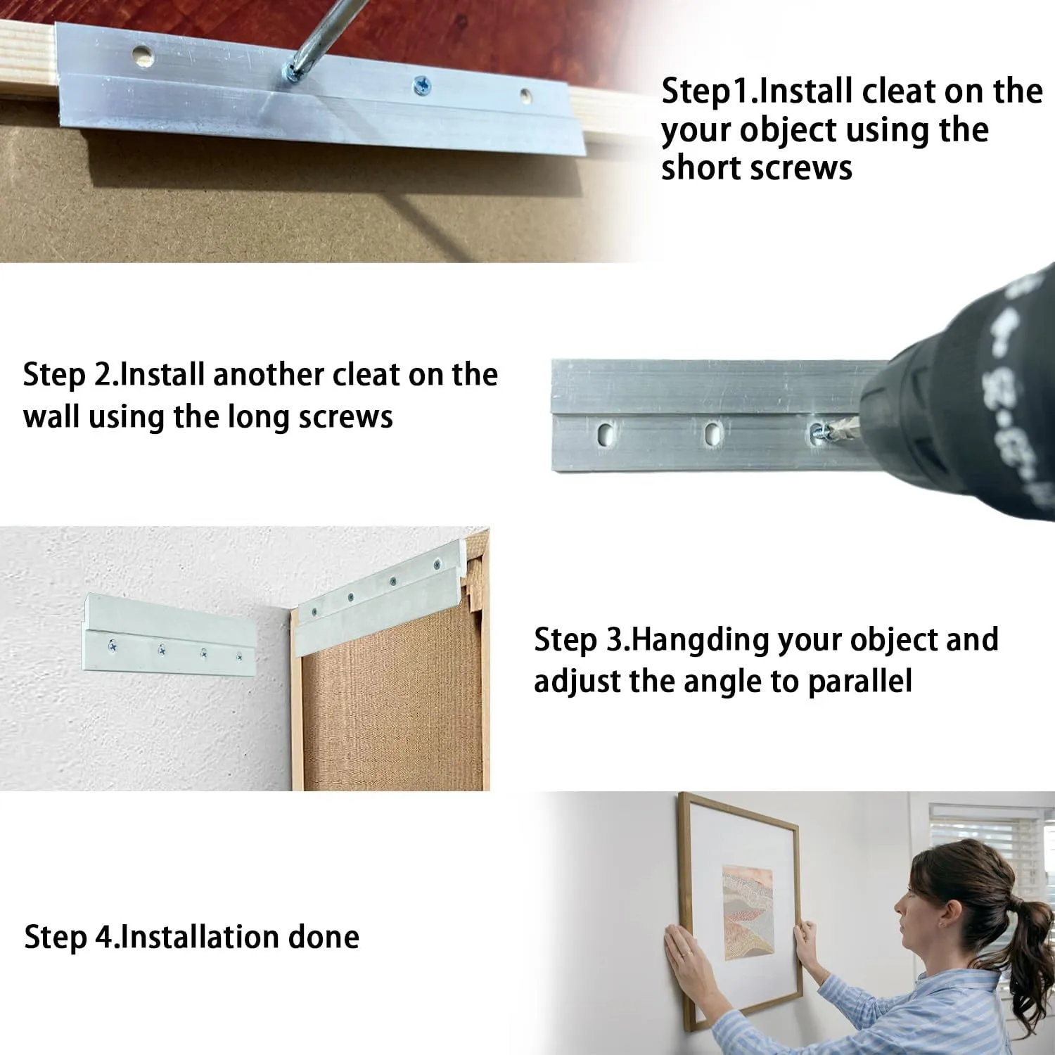 24'' French Cleat Heavy Duty, French Cleat Hanger - Heavy Duty Aluminum Z Hanger for Hanging Picture, Mirror, Shelf, Headboard, Panel or Whiteboard ( 2 Pairs, Supports 140 lbs )