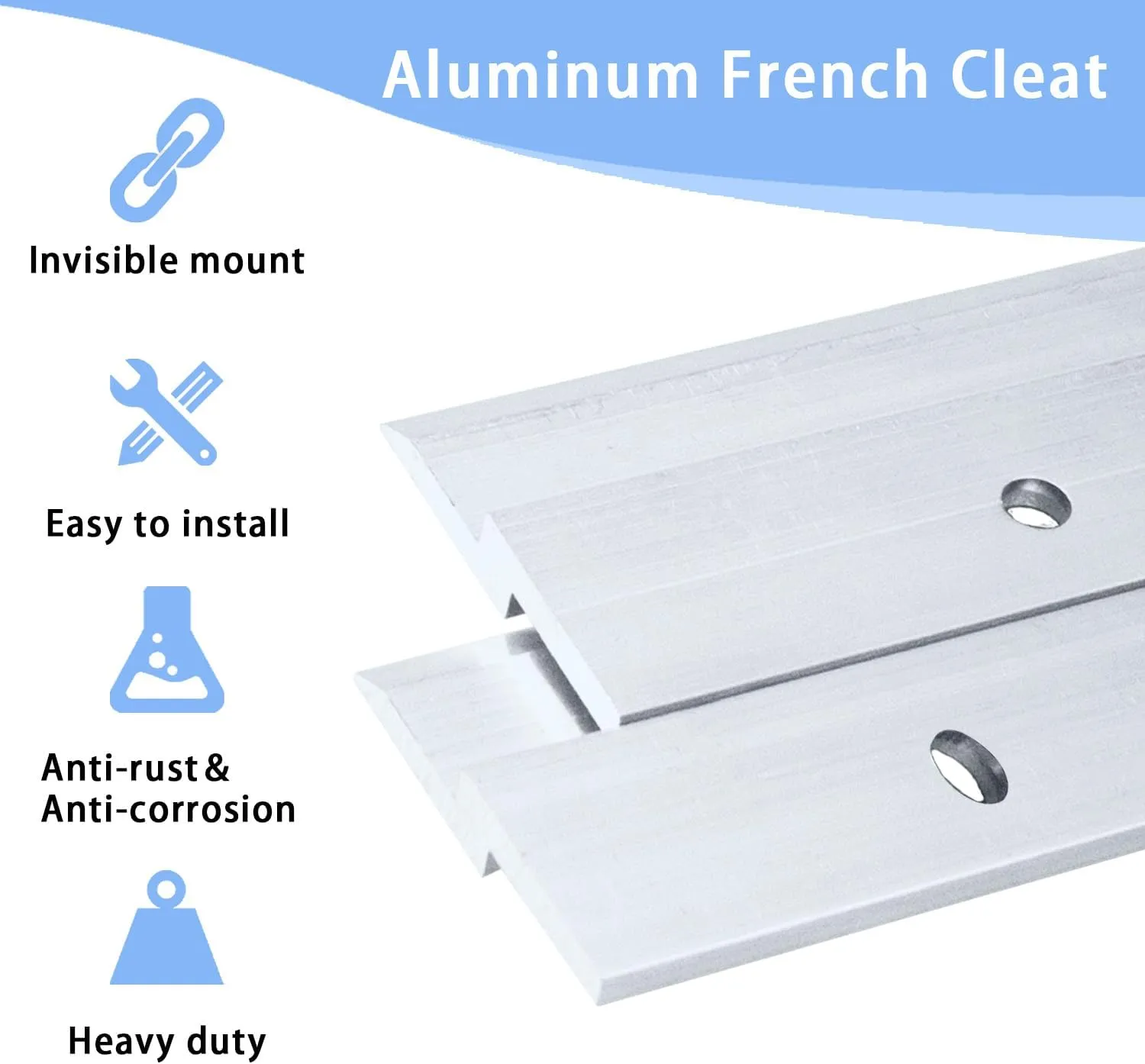 24'' French Cleat Heavy Duty, French Cleat Hanger - Heavy Duty Aluminum Z Hanger for Hanging Picture, Mirror, Shelf, Headboard, Panel or Whiteboard ( 2 Pairs, Supports 140 lbs )