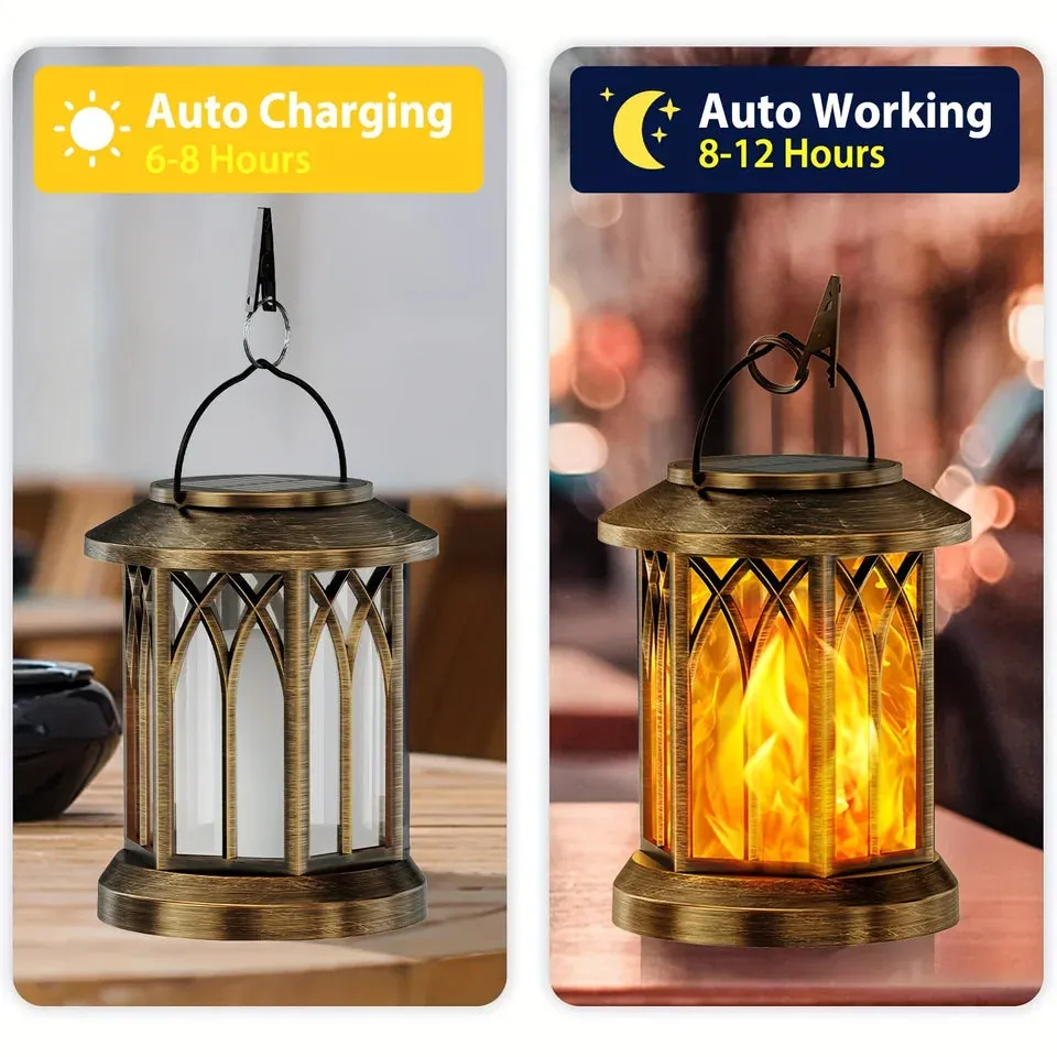 2/4 Pack Upgraded Flickering Flame Solar Lanterns Lights Outdoor, Solar Powered Lanterns for Yard Garden Decor, Bronze