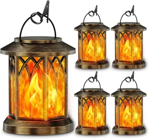 2/4 Pack Upgraded Flickering Flame Solar Lanterns Lights Outdoor, Solar Powered Lanterns for Yard Garden Decor, Bronze