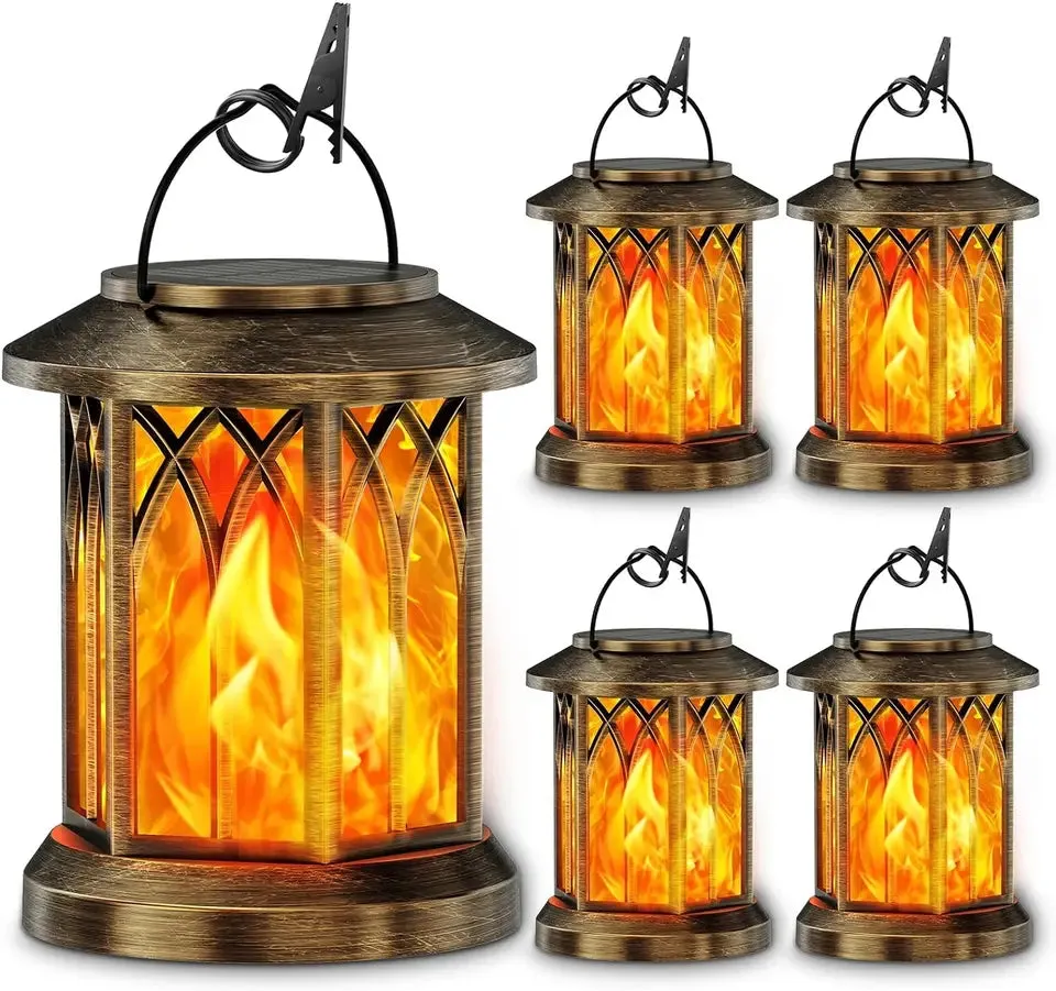 2/4 Pack Upgraded Flickering Flame Solar Lanterns Lights Outdoor, Solar Powered Lanterns for Yard Garden Decor, Bronze