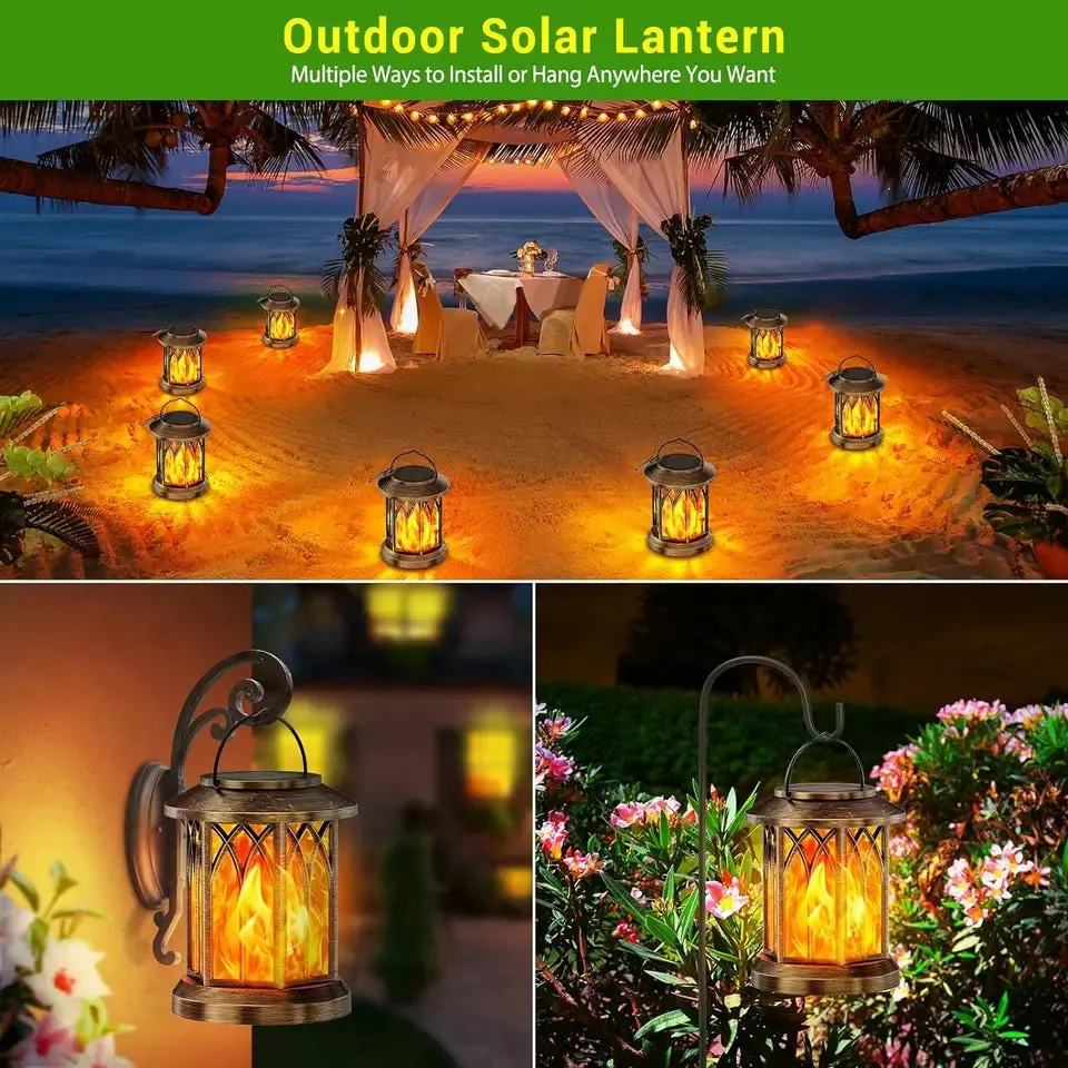 2/4 Pack Upgraded Flickering Flame Solar Lanterns Lights Outdoor, Solar Powered Lanterns for Yard Garden Decor, Bronze