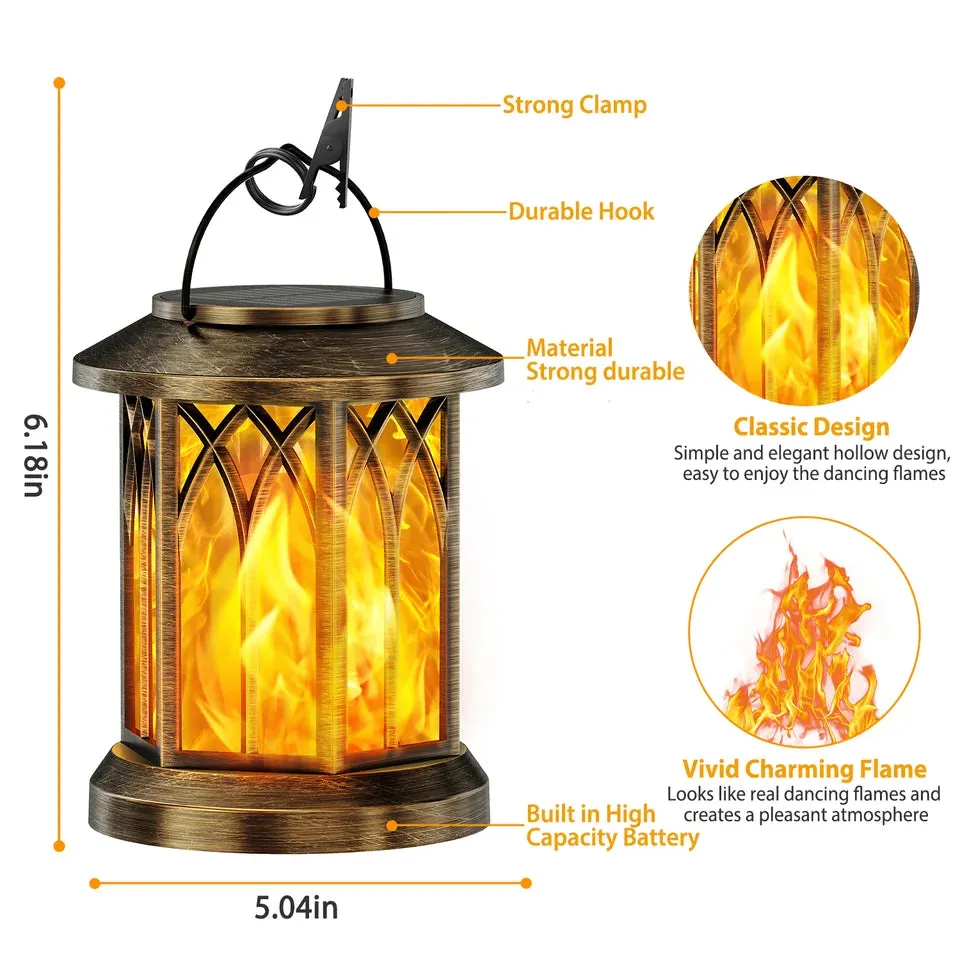 2/4 Pack Upgraded Flickering Flame Solar Lanterns Lights Outdoor, Solar Powered Lanterns for Yard Garden Decor, Bronze