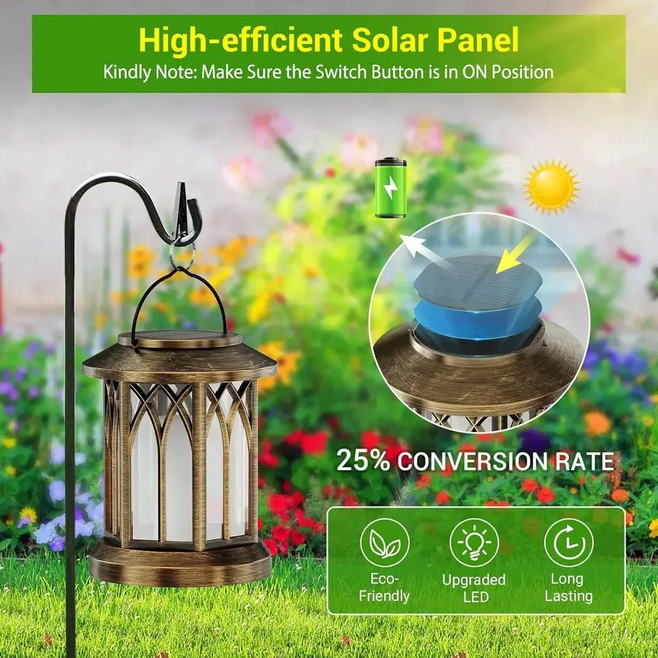 2/4 Pack Upgraded Flickering Flame Solar Lanterns Lights Outdoor, Solar Powered Lanterns for Yard Garden Decor, Bronze