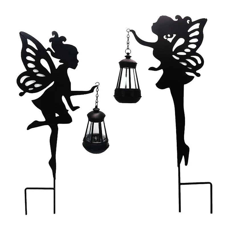 2PCS Fairy Statue Solar Angel Garden Lantern Bouquet Decoration