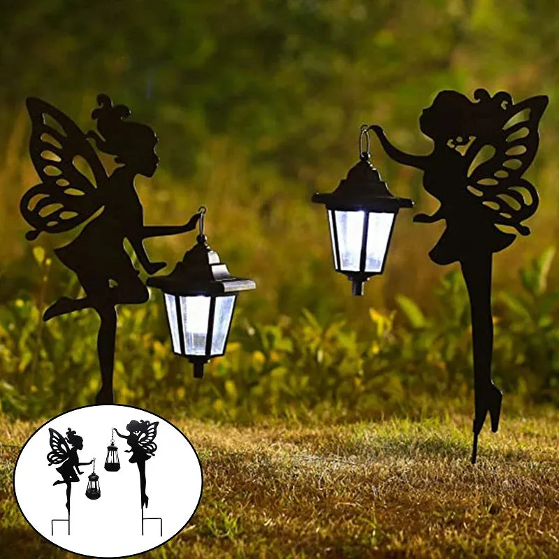 2PCS Fairy Statue Solar Angel Garden Lantern Bouquet Decoration