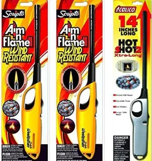 3 Pack - 1 Pack Calico Hot Shot 2 Xtra Long   2 Pack Scripto Multi Purpose Wind Resistant Lighter (Assorted Color)