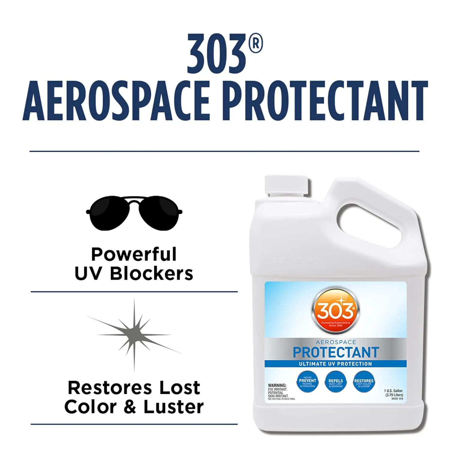 303 Products Aerospace Protectant Spray, UV Protection, Repels Dust, Dirt, & Staining, Matte Finish, Restores Like-New Appearance, Outdoor Cleaning Supplies 1 Gallon