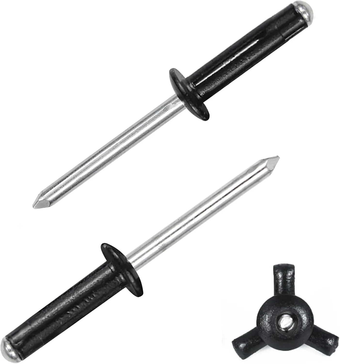 3/16" x 3/4" Tri-Fold Rivets Assortment - 150Pcs,Black Tri-fold Exploding Pop Rivets Solid Aluminum Tri Grip Rivets Bulb Style Rivets for Kayak Marine Boat