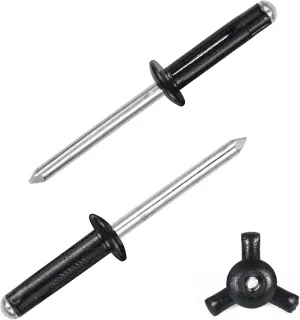 3/16" x 3/4" Tri-Fold Rivets Assortment - 150Pcs,Black Tri-fold Exploding Pop Rivets Solid Aluminum Tri Grip Rivets Bulb Style Rivets for Kayak Marine Boat
