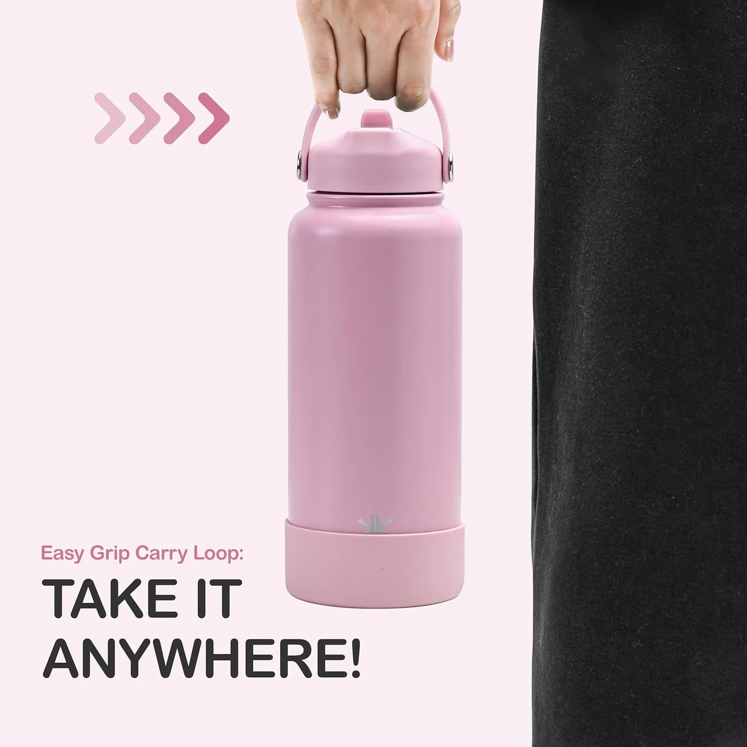 32 oz Insulated Water Bottle with Straw, Leak Proof Water Bottle Stainless Steel with Flip Straw and Handle, Metal, Reusable, Wide Mouth, for Travel, Gym and School (Blooming Pink)