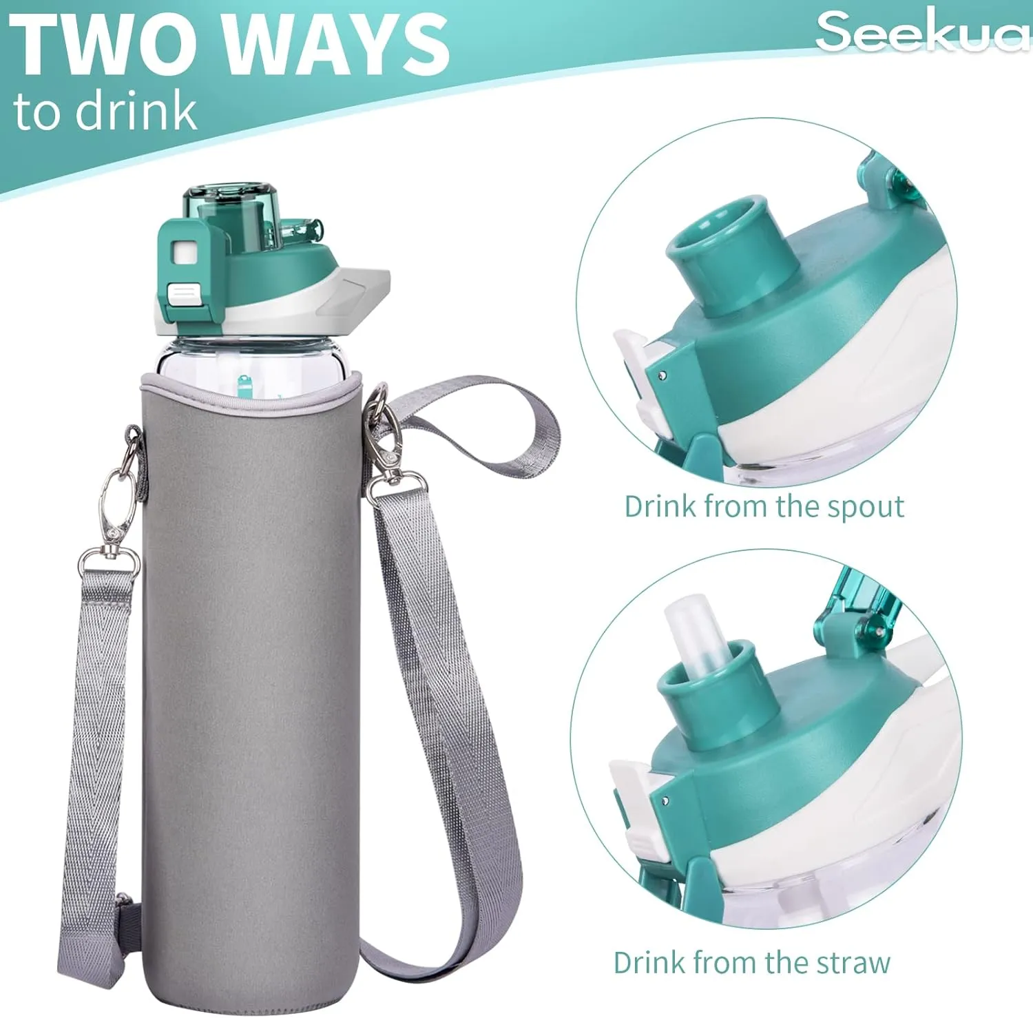 32 oz Sports Glass Water Bottle with Straw and Time Marker, Large Resuable Motivational Glass Drinking Bottle for Infused Water, Fruit, Smoothie, Coffee