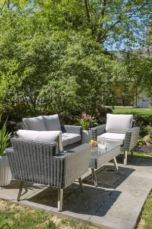 353-3002 Castlewood All Weather Wicker 4 Piece Group with Cushions Deep Seating Set, Cappuccino