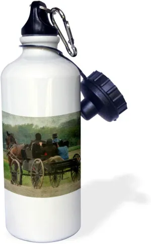 3dRose "Amish Family Outing by Angelandspot Sports" Water Bottle, 21 oz, Natural