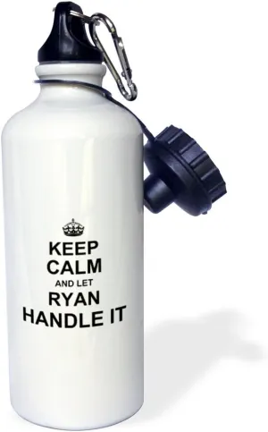 3dRose "Keep Calm and Let Ryan Handle it funny personalized personal name Flip Straw" Water Bottle, 21 oz, White