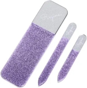3pc Nano File Set: Professional Heavy Duty Glass Nail Files with Case Kit - Reusable Crystal Fingernail Manicure and Pedicure Tools for Men, Women, and Adults (Lilac Shimmer)