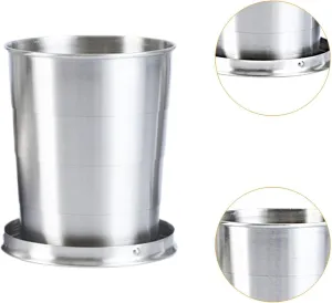 3xMetal Cup Sturdy Folding Mug Portable Telescopic Stainless Steel Mug Reusable Foldable Cup for Camping Hiking Water Drinks