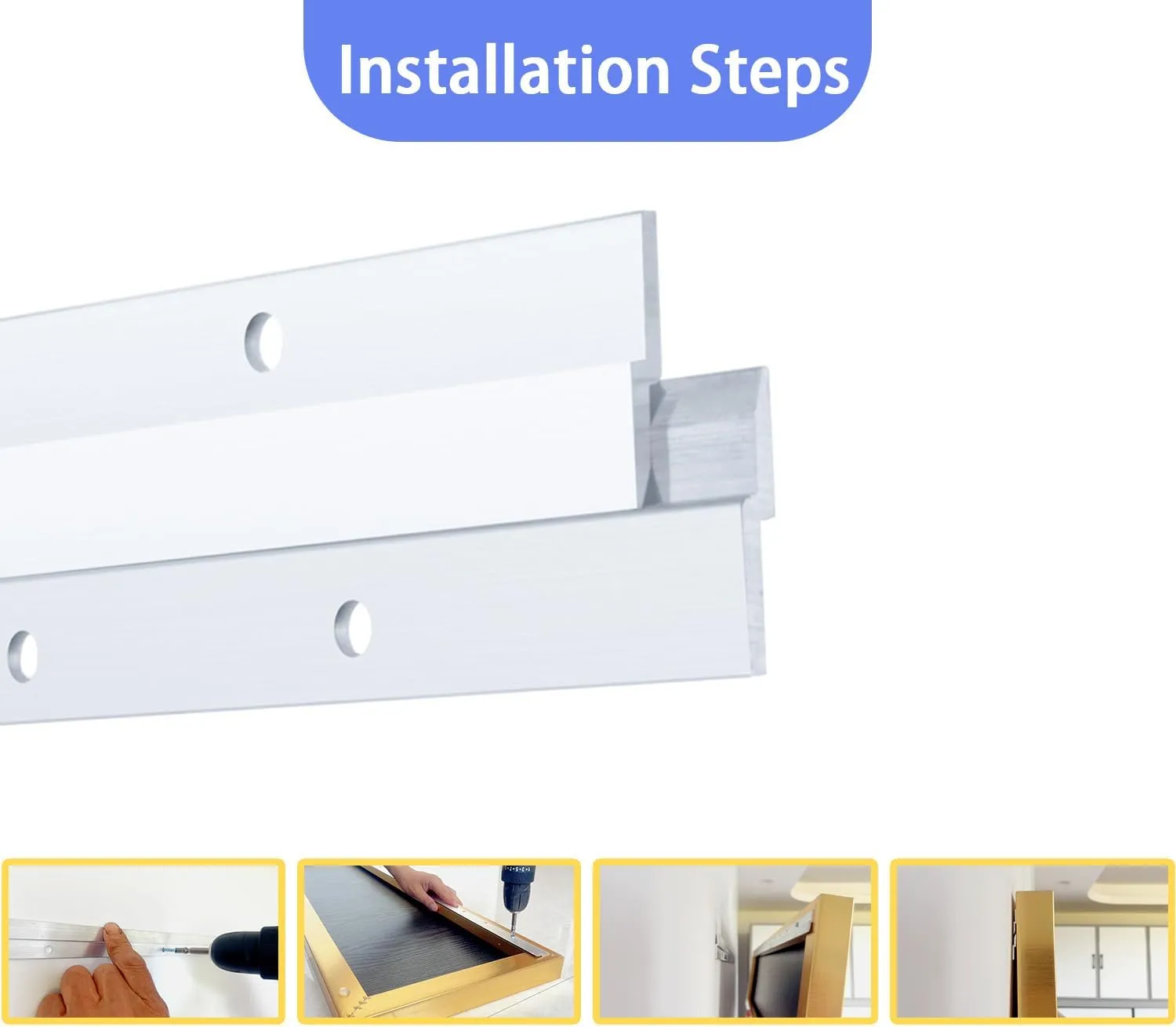 4'' French Cleat, French Cleat Hanger, Aluminum Z Clips for Hanging Pictures, Mirrors, Panels, Whiteboard, Shelf, Artwork ( Supports 50 lbs, 8 Pairs )