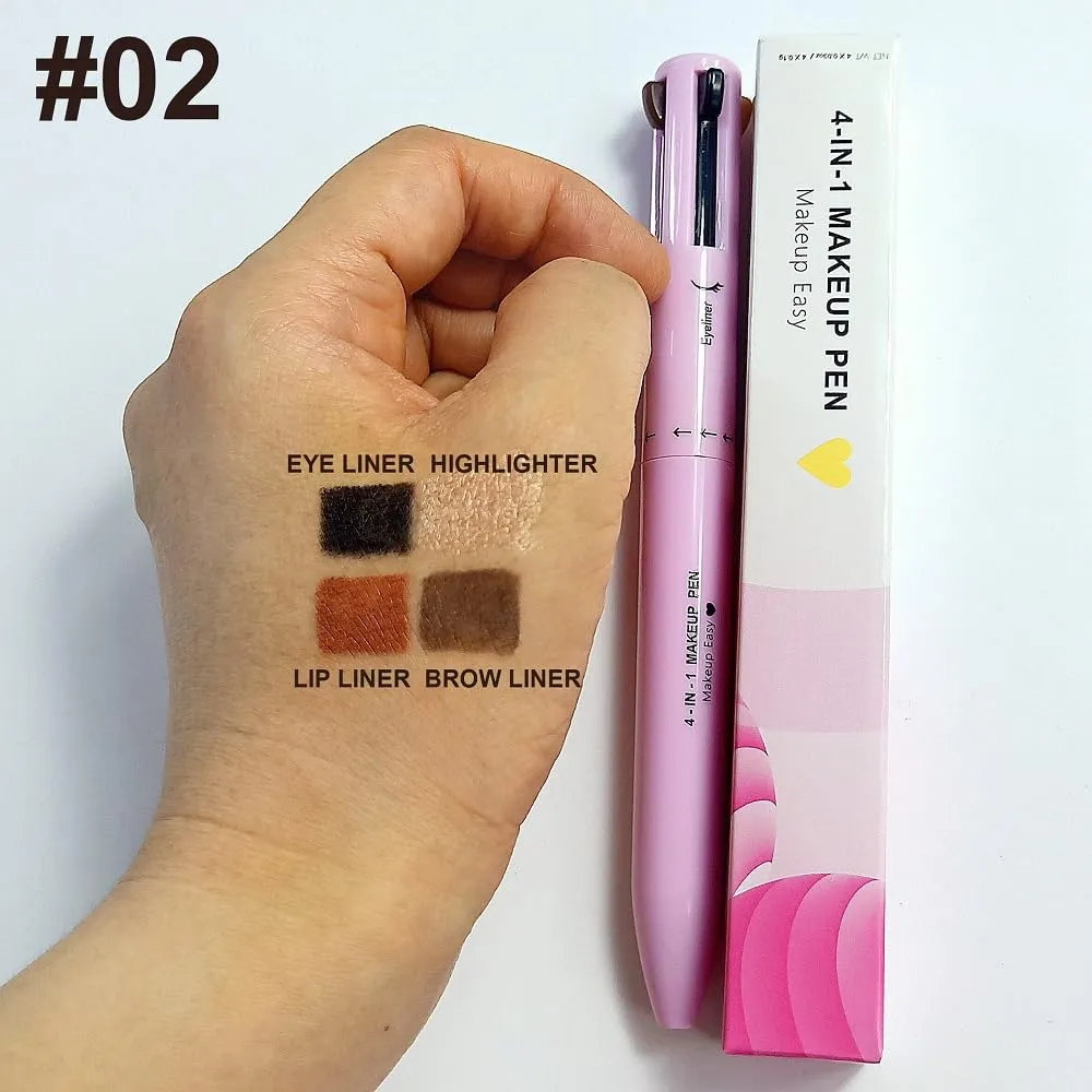 4 in 1 Makeup Pen, Multi-Function: Eyeliner, Lip Liner, Brow Pencil, Highlighter, Travel Size (02)