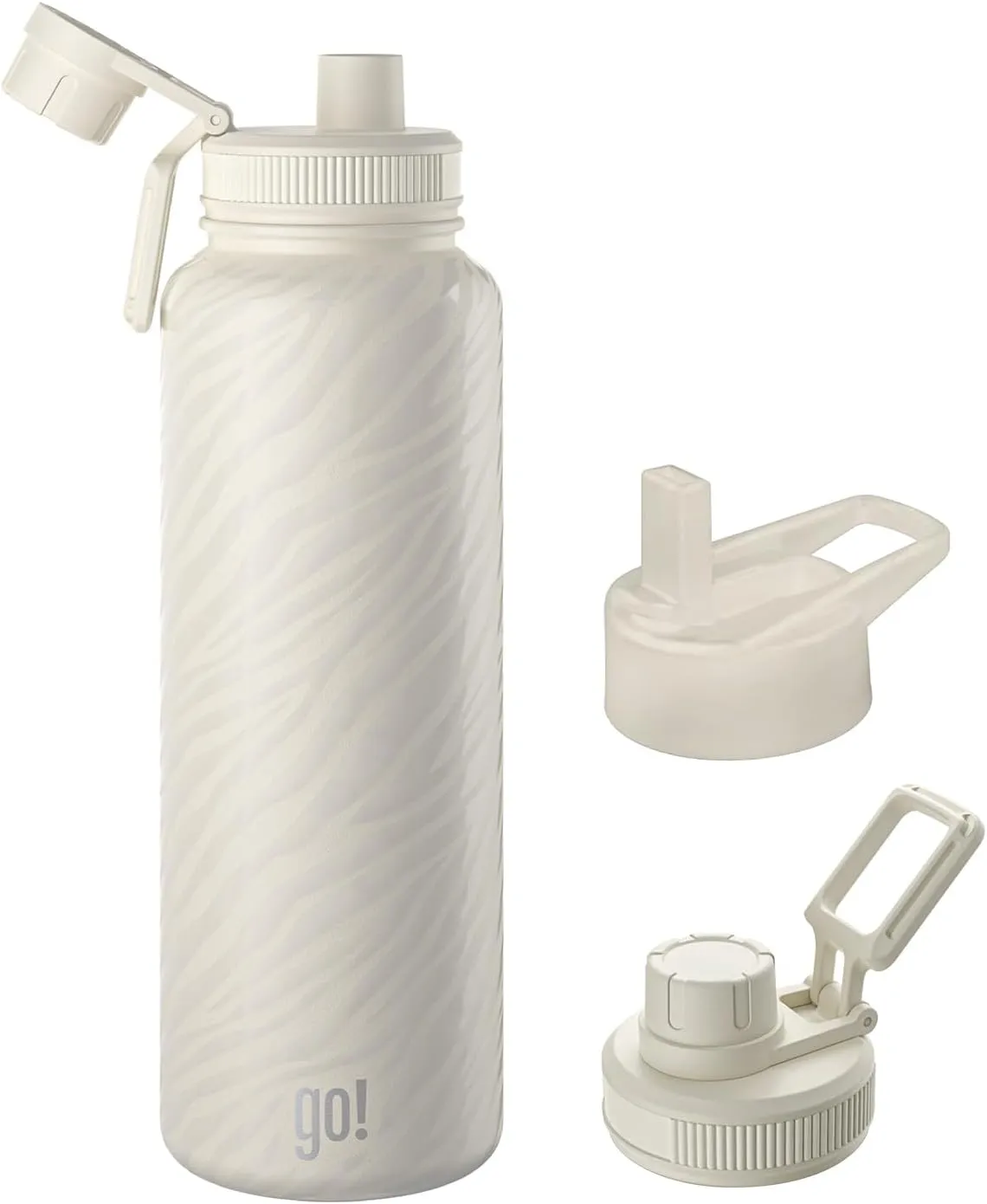 40oz Stainless Steel Sports Bottle with Triple Insulation & Copper Lining – Keeps Drinks Cold for 18 Hours & Hot for 6 – Threaded Lid with Attached Cap, Carrying Handle and Sweat-Free (Cream Zebra)