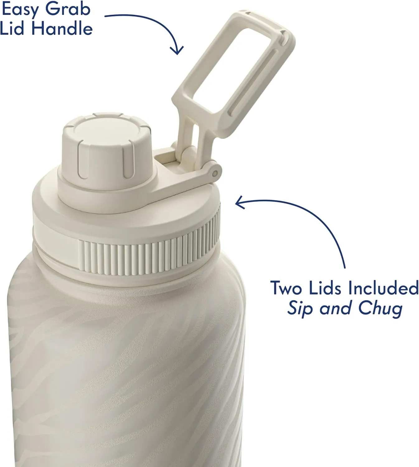 40oz Stainless Steel Sports Bottle with Triple Insulation & Copper Lining – Keeps Drinks Cold for 18 Hours & Hot for 6 – Threaded Lid with Attached Cap, Carrying Handle and Sweat-Free (Cream Zebra)