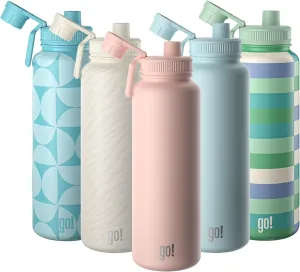 40oz Stainless Steel Sports Bottle with Triple Insulation & Copper Lining – Keeps Drinks Cold for 18 Hours & Hot for 6 – Threaded Lid with Attached Cap, Carrying Handle and Sweat-Free (Light Pink)