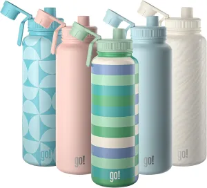 40oz Stainless Steel Sports Bottle with Triple Insulation & Copper Lining – Keeps Drinks Cold for 18 Hours & Hot for 6 – Threaded Lid with Attached Cap, Carrying Handle and Sweat-Free (Multi Geo 1)